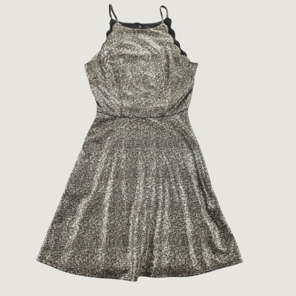 B. Darlin Fit & Flare Dress Womens 3 Silver Metallic Excellent Halter Mini